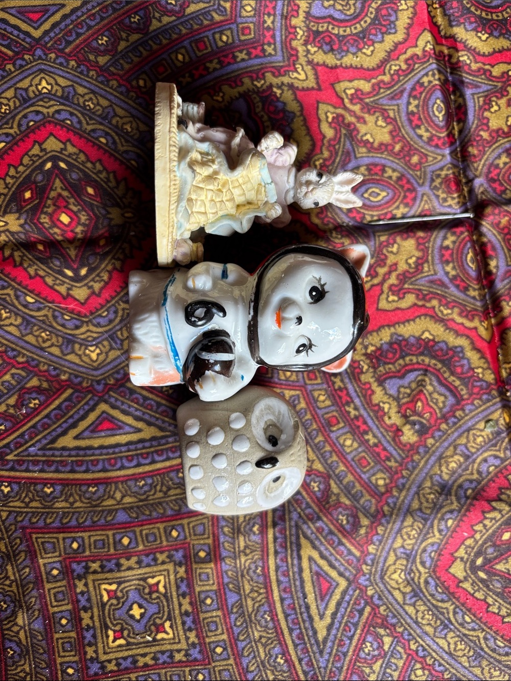 Vintage Ceramic Doll and Figurine Set - White, Cream, Brown